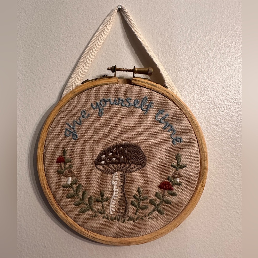 Primitives by Kathy Embroidered Needlepoint Mushroom Hoop Wall Decor